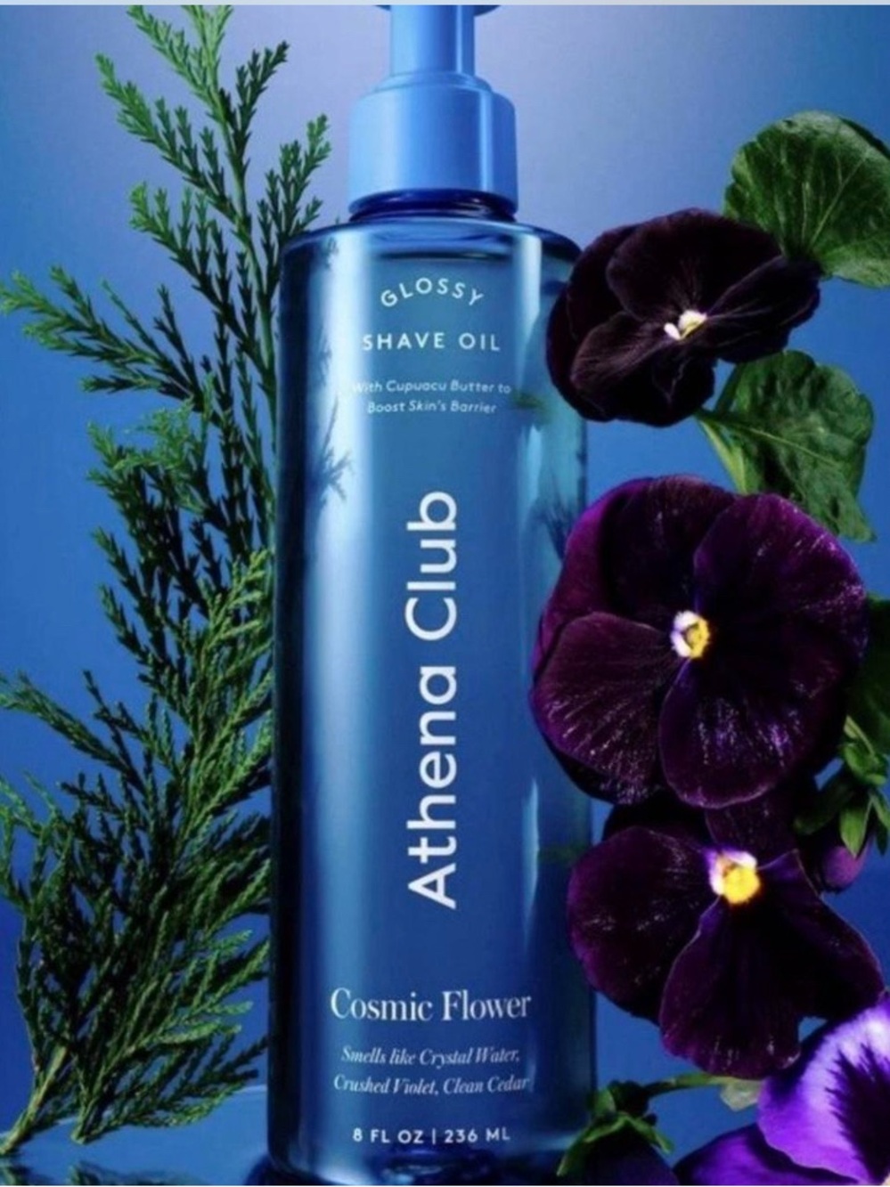 🆕ATHENA CLUB SHAVING OIL NWT SCENT ; cosmic flower 8oz.(FREE PACK RAZORS ✨